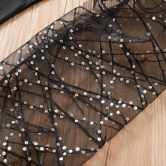 ✨SEQUIN MESH SLEEVES BLACK MOCK NECK KNIT TOP-NEW - Picture 7 of 10
